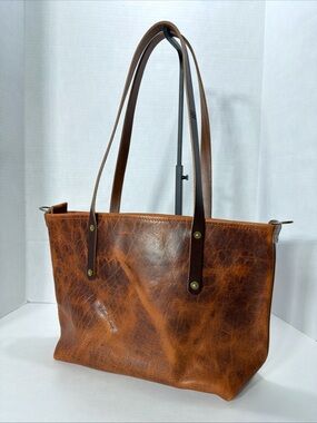 Go Forth Goods LARGE PEANUT BISON LEATHER TOTE  16”W x 10.5”H x 6”D VGC USA MADE